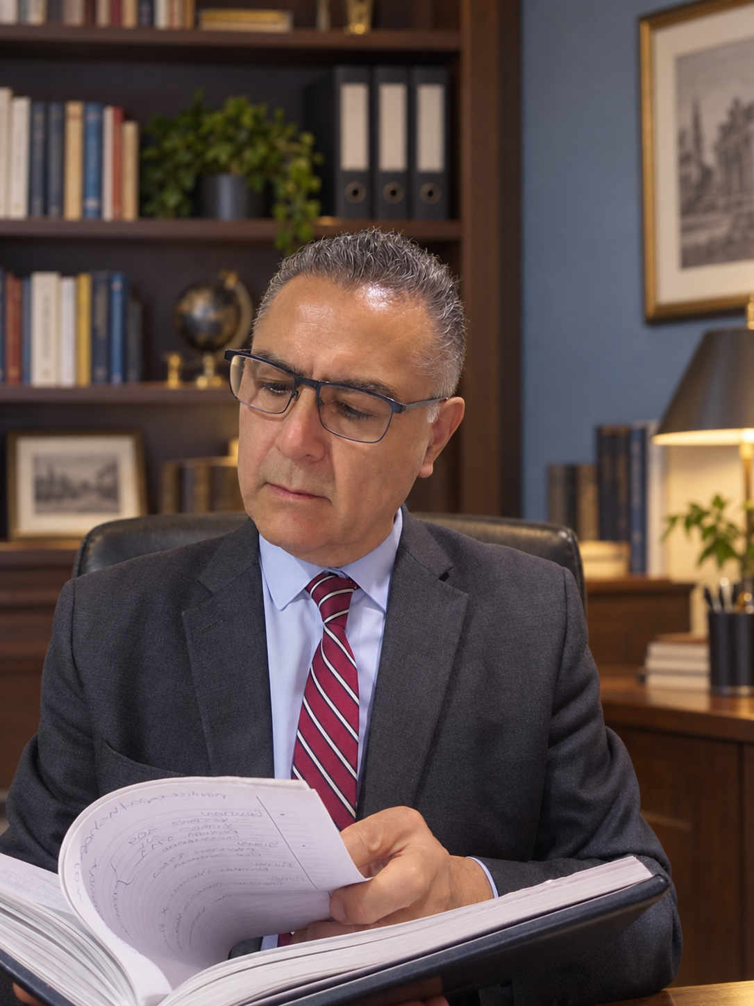 Saúl Lara Montiel revisando un documento sobre operación hotelera